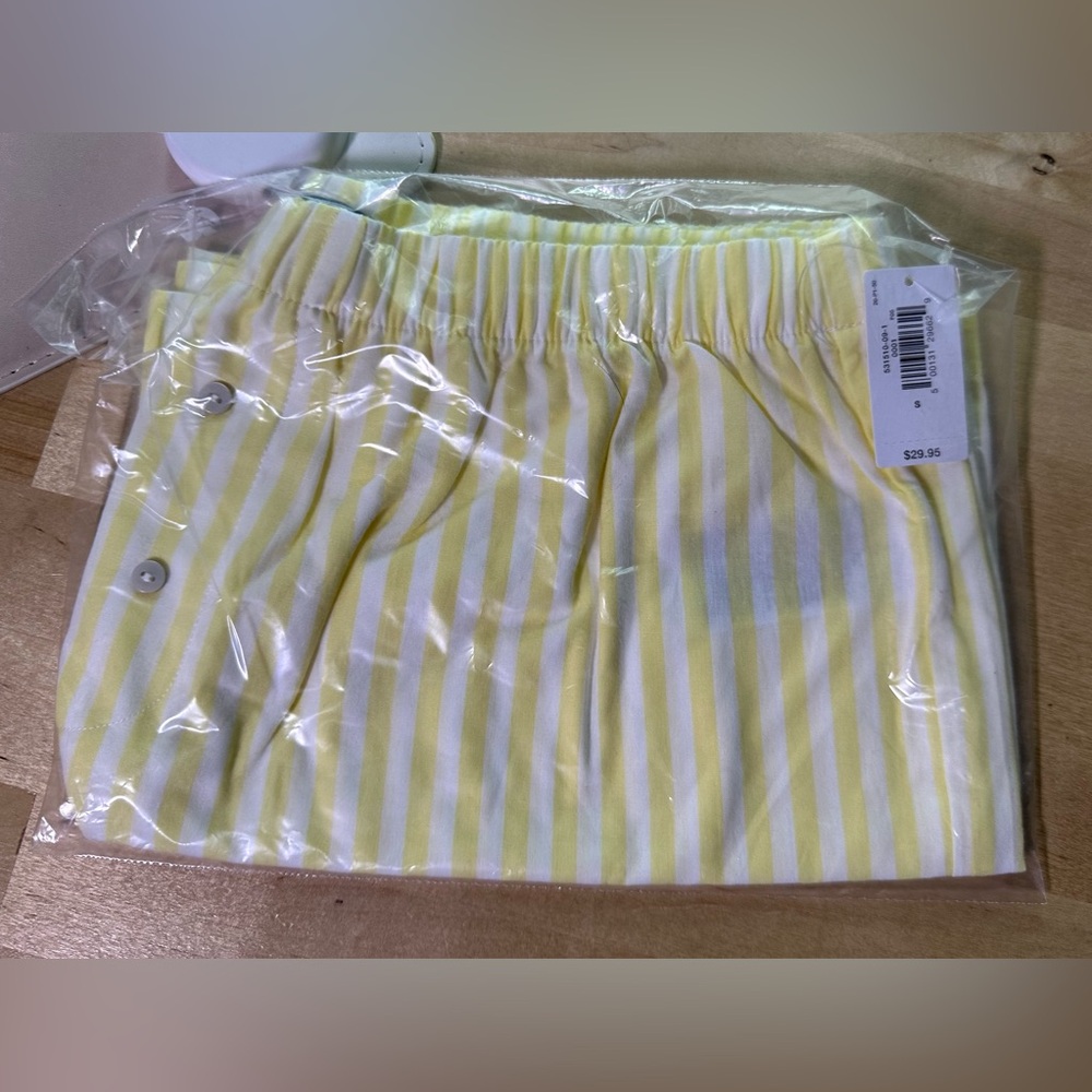 Yellow and White Striped Pajama Shorts